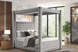 Mansion Gray Upholstered Tufted Canopy Platform Queen Bed