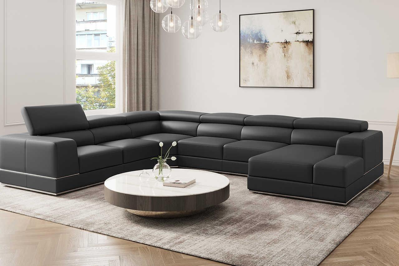 Pella Dark Gray Leather RAF Sectional
