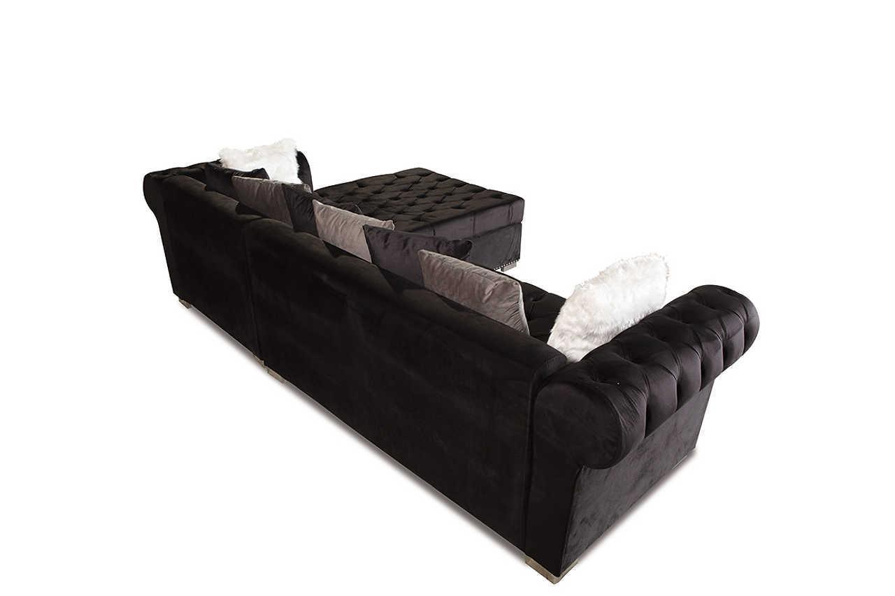 Milan Black Velvet Tufted Sectional