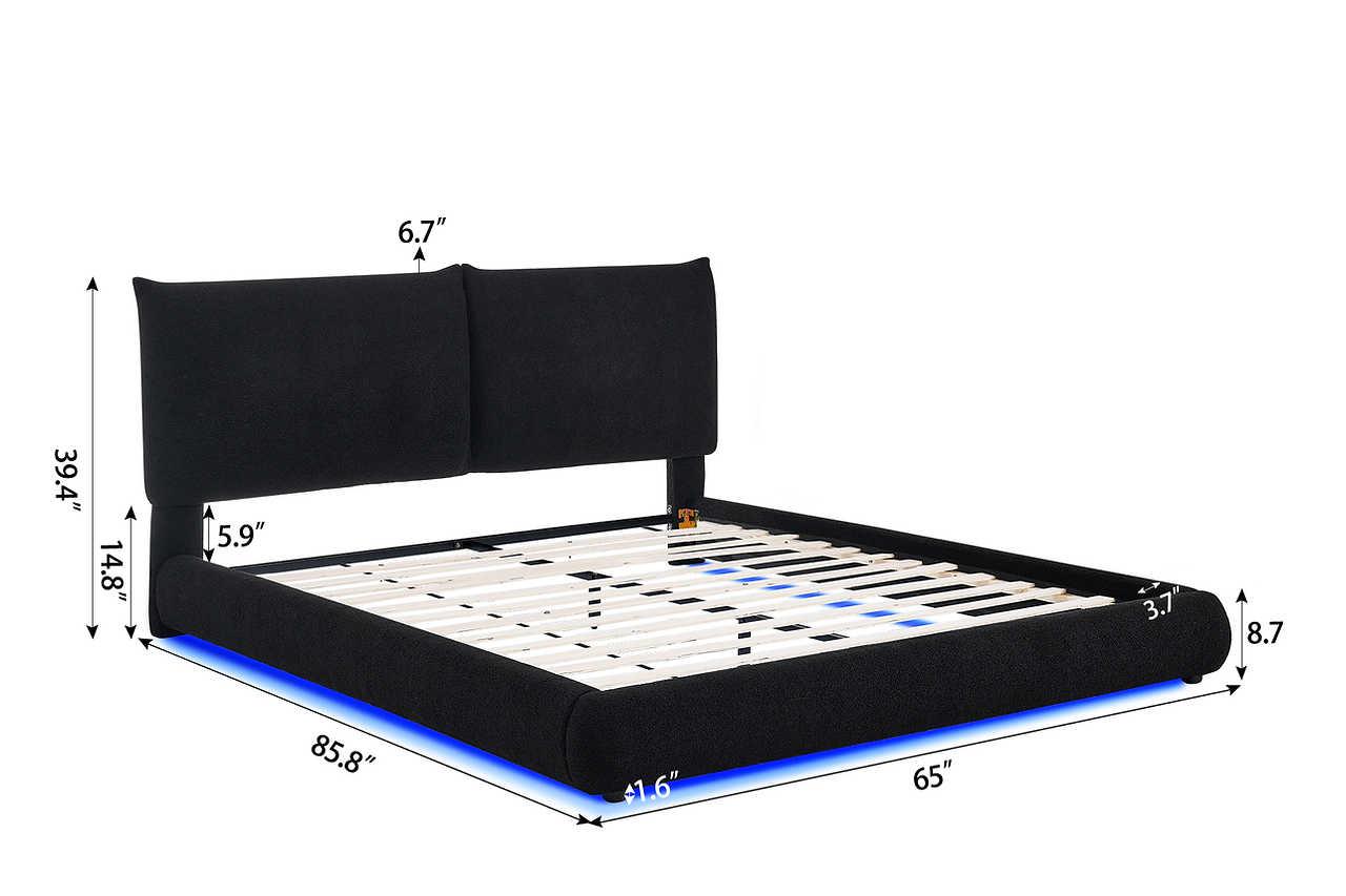 Zima Black LED Upholstered Platform Queen Bed