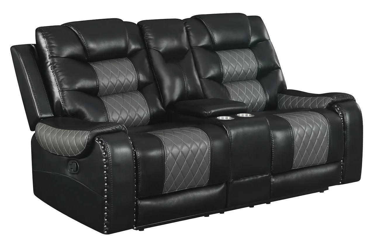 Phoenix Black Modern Contemporary Wood, Engineered Wood Faux Leather 3Pcs Reclining Set - Ella Furniture