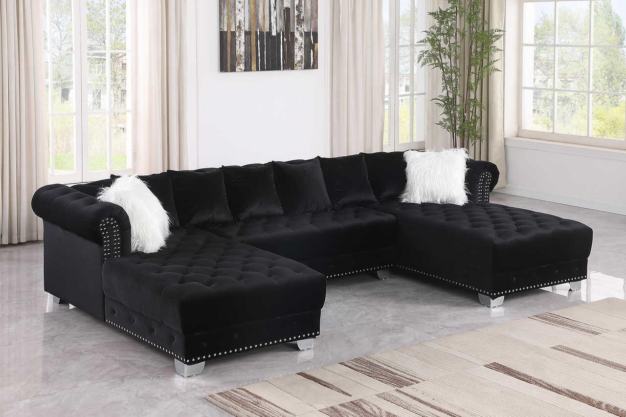 Jordan II Black Velvet Tufted Sectional