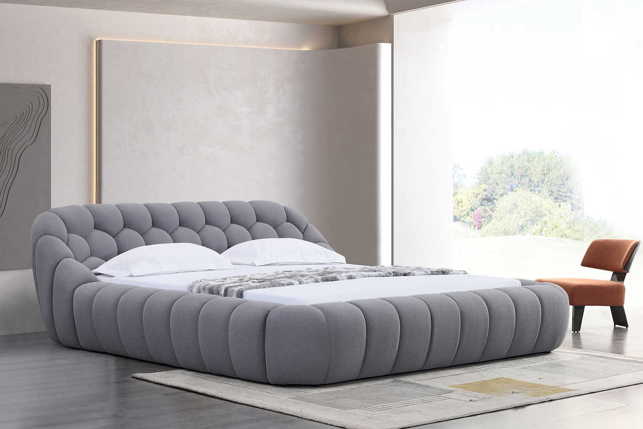 Bubbles Gray Upholstered Platform King Bed