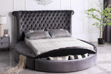 Lux Grey Modern Contemporary Solid Wood Velvet Upholstered Tufted Storage King Bed - Ella Furniture