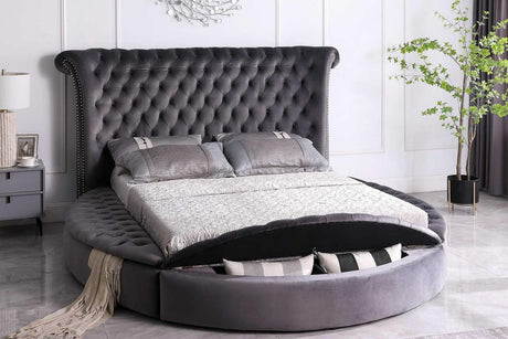 Lux Grey Modern Contemporary Solid Wood Velvet Upholstered Tufted Storage King Bed - Ella Furniture