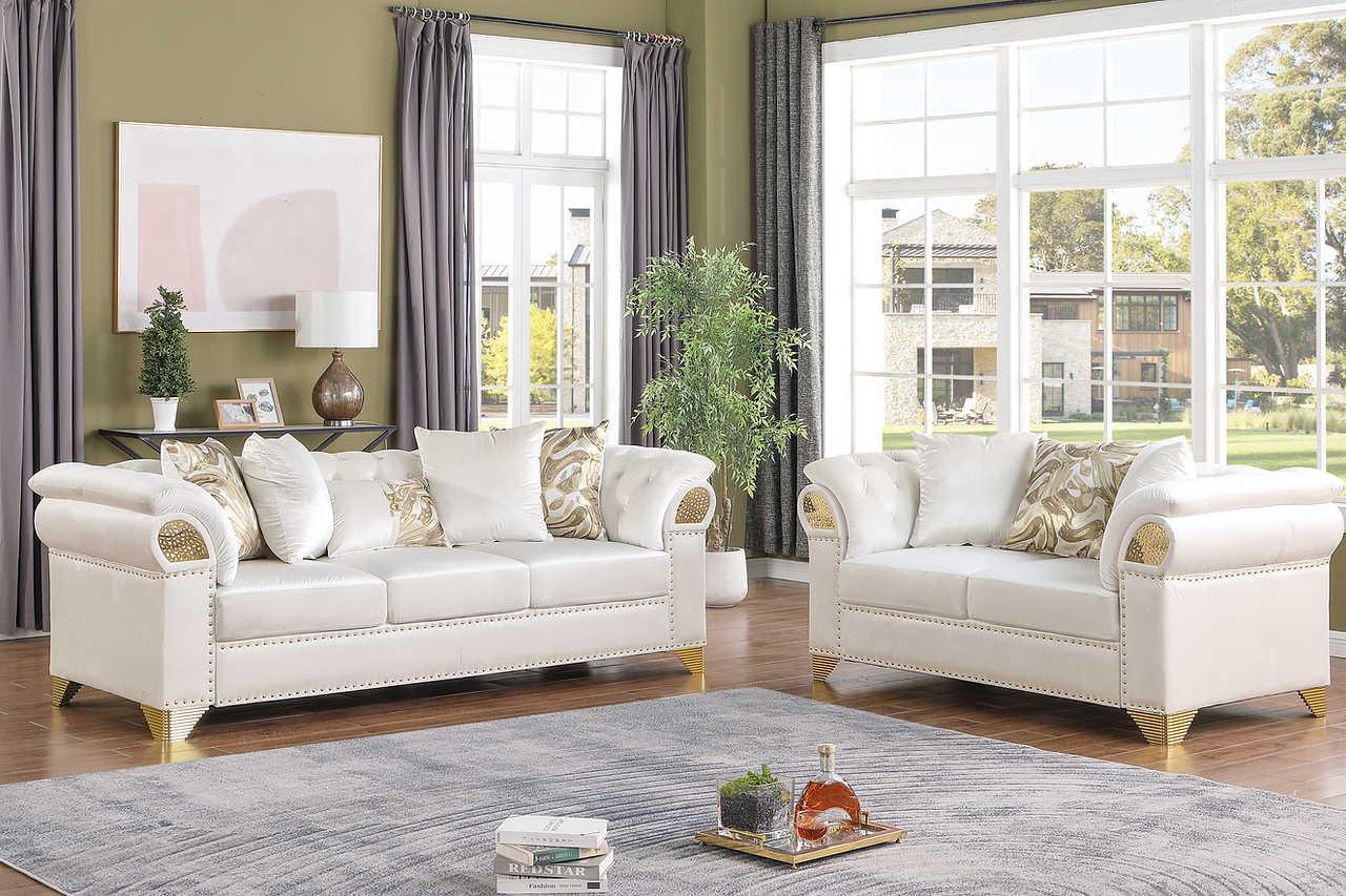 Emma Cream Velvet Living Room Set
