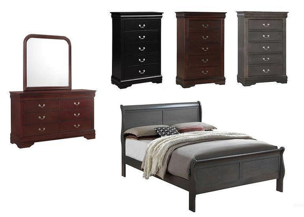 Louis Phillipe Cherry, Black, Gray King Bed