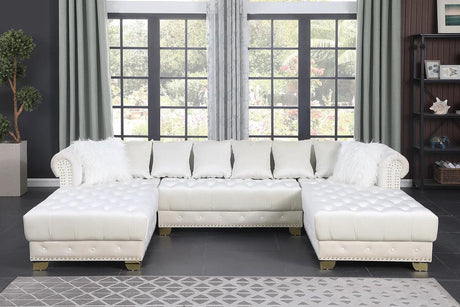 Jordan Ii Cream Modern Contemporary Wood, Engineered Wood Velvet Tufted Sectional - Ella Furniture