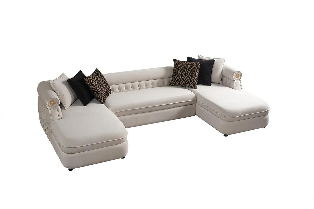 Brooklyn Cream Modern Contemporary Wood, Engineered Wood Fabric Tufted Sectional - Ella Furniture