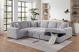 Raha Gray Soft Fabric Storage Sectional with Pull Out Bed