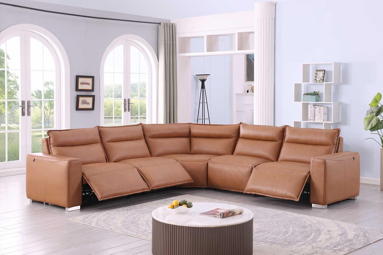 Sierra Camel Leather Reclining Sectional