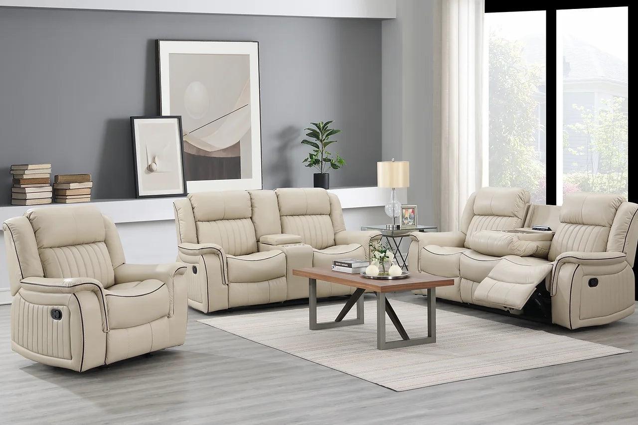 Lavon Cream Modern Contemporary Wood, Engineered Wood Faux Leather (3Pcs Livingroom Set) - Ella Furniture