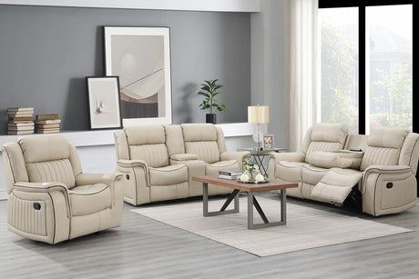 Lavon Cream Modern Contemporary Wood, Engineered Wood Faux Leather (3Pcs Livingroom Set) - Ella Furniture