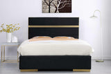 Cartier Black/Gold Modern Contemporary Solid Wood Velvet Upholstery Platform King Bed - Ella Furniture