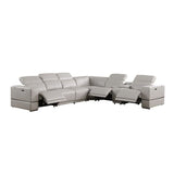 Franco 7-Piece Light Grey Italian Leather Match Power Reclining Sectional with 3 Power Seats and Storage Console view 2