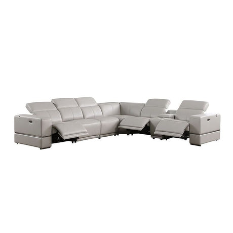 Franco 7-Piece Light Grey Italian Leather Match Power Reclining Sectional with 3 Power Seats and Storage Console view 2