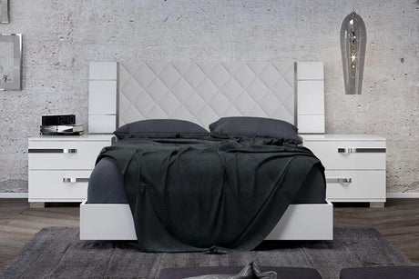 Dream Rombi White Modern Contemporary Marble Top Solid Wood Fabric Panel Bedroom Set - Ella Furniture