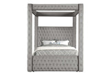 Mansion Gray Upholstered Tufted Canopy Platform King Bed