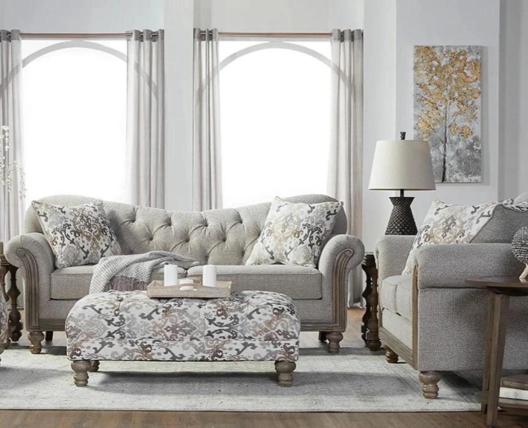 Sandstone Oyster Beige Contemporary Wood, Engineered Wood Fabric Tufted Sofa & Loveseat - Ella Furniture