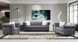 Milan Gray Modern Contemporary Wood, Engineered Wood Velvet Tufted Upholstered Chair - Ella Furniture