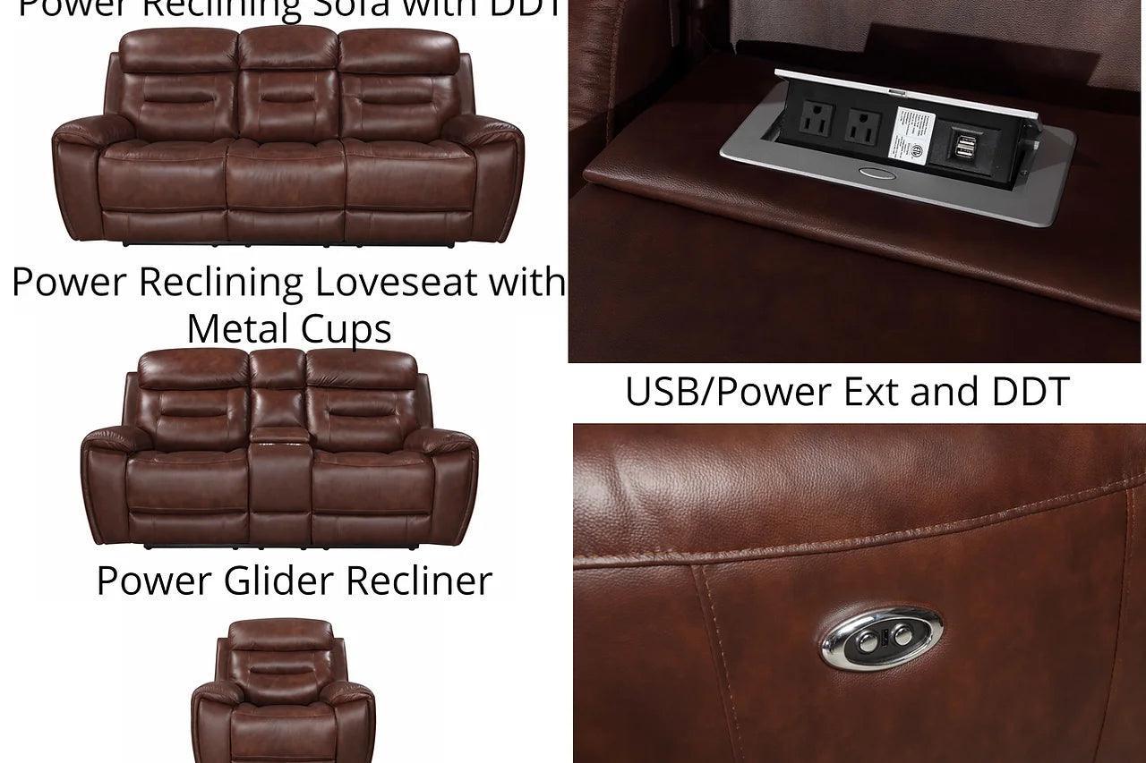 Rosewood Brown Wood Faux Leather (3Pcs Power Reclining Sofa, Loveseat And Recliner) - Ella Furniture
