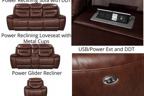 Rosewood Brown Wood Faux Leather (3Pcs Power Reclining Sofa, Loveseat And Recliner) - Ella Furniture