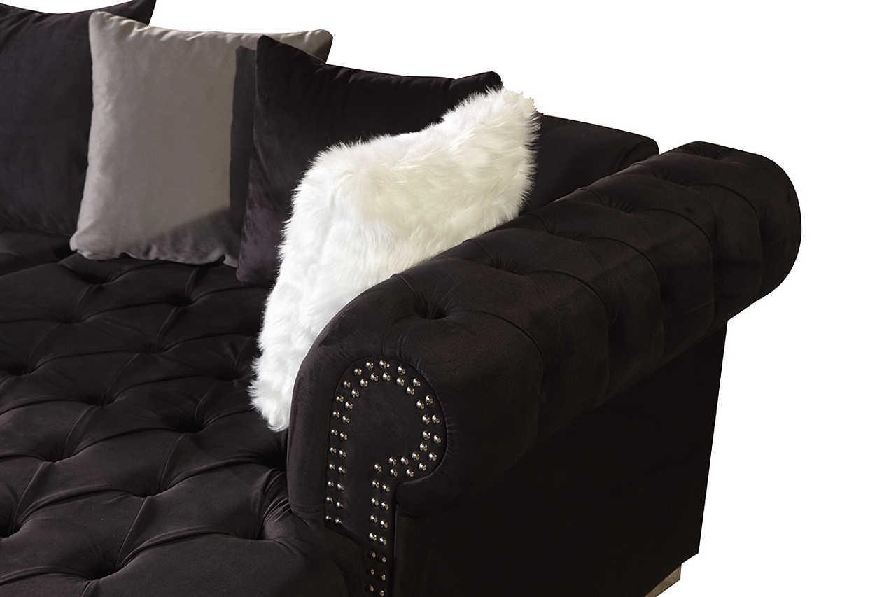 Milan Black Velvet Tufted Sectional
