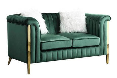 Fara Green/Gold With Silver Modern Contemporary Wood, Engineered Wood Velvet Sofa&Loveseat - Ella Furniture
