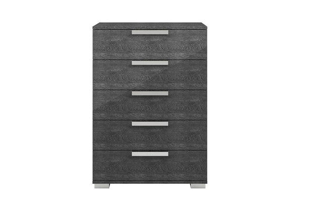 Sarah Rhombus Grey Contemporary Wood High Gloos Lacquer Metallic Accents 5-Drawers Chest - Ella Furniture
