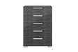 Sarah Geo Ice Grey Contemporary Wood High Gloos Lacquer Metallic Accents 5-Drawers Chest - Ella Furniture