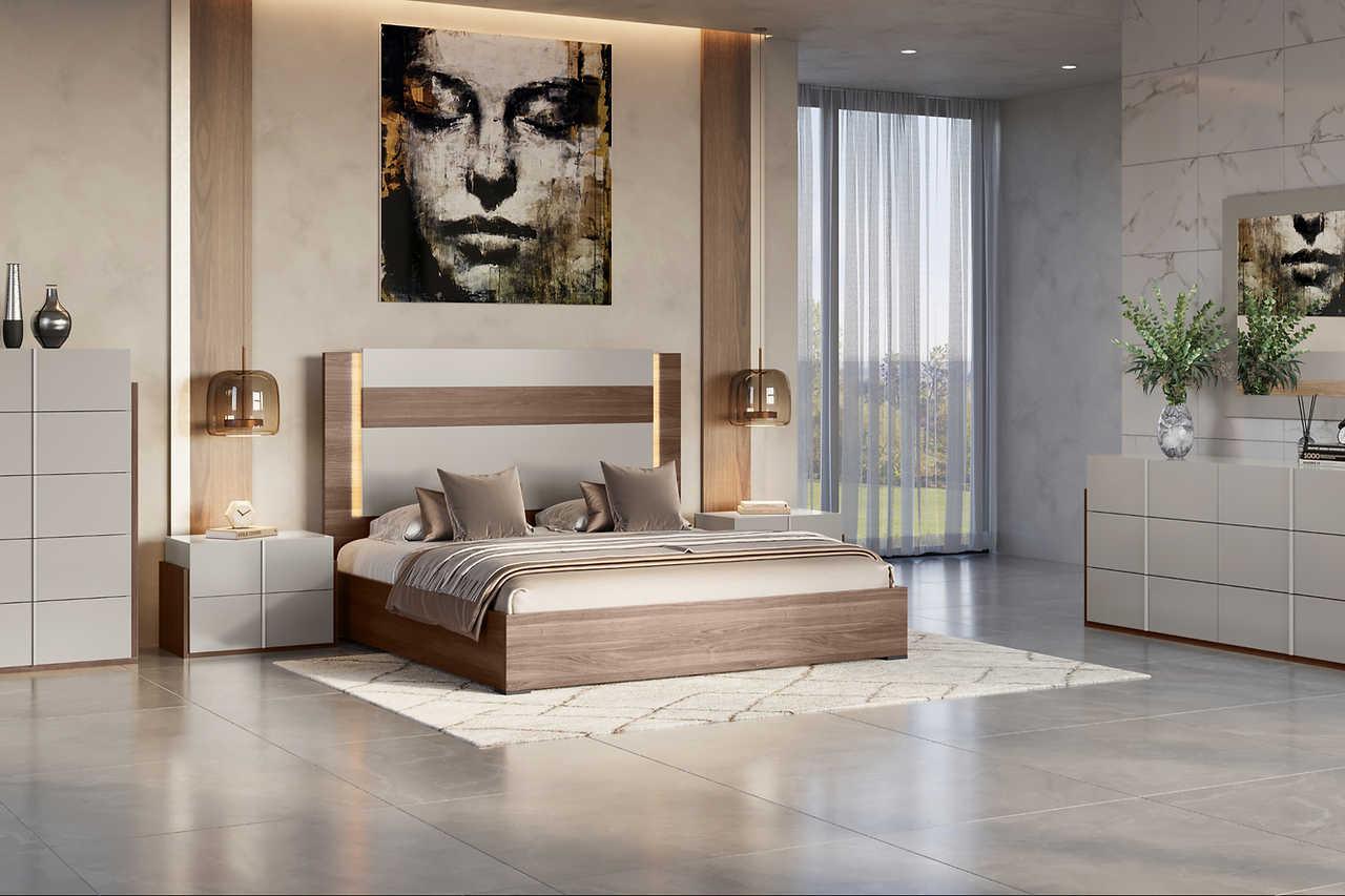 Aryan Beige LED Panel Bedroom Set