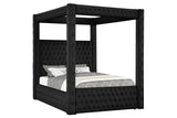Mansion Black Upholstered Tufted Canopy Platform Queen Bed