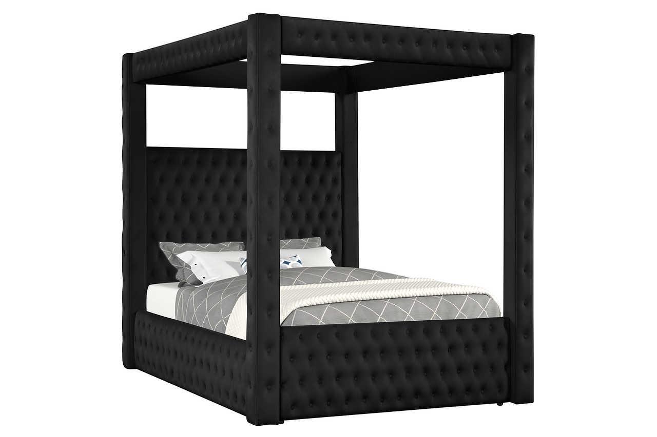 Mansion Black Upholstered Tufted Canopy Platform Queen Bed
