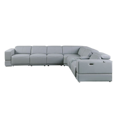 Franco 7-Piece Light Blue Italian Leather Match Power Reclining Sectional with 3 Power Seats and Storage Console view 2