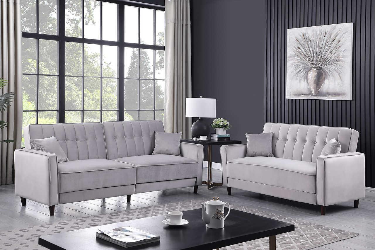 Cozy Gray Sofa Loveseat Bed