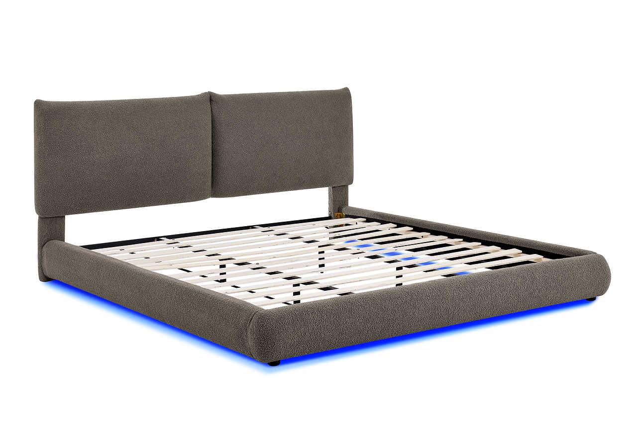 Zima Brown LED Upholstered Platform Queen Bed