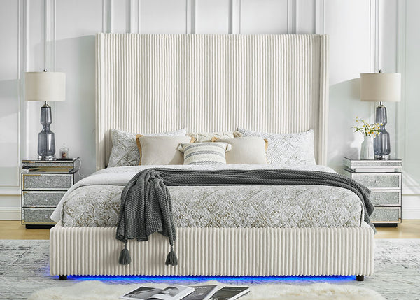 Belinda White Upholstered Panel Queen Bed