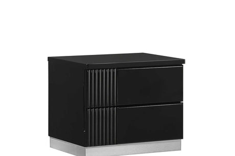 Modena Black Modern Contemporary High Gloss Lacquer Solid Wood 2-Drawers Nightstand - Ella Furniture
