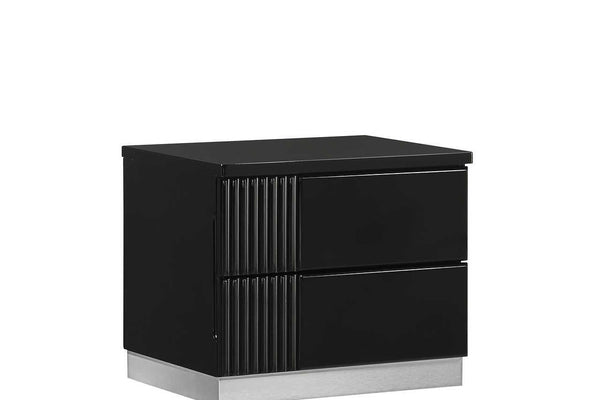 Modena Black Modern Contemporary High Gloss Lacquer Solid Wood 2-Drawers Nightstand - Ella Furniture
