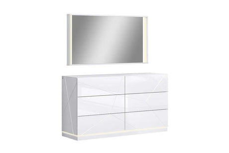Lea White Modern Contemporary High Gloss Pine Wood Platform LED Panel Bedroom Set - Ella Furniture