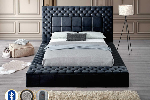 Emerald Black Upholstered Tufted Power Storage Queen Bed