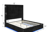 Belinda Black LED Upholstered Platform Queen Bed