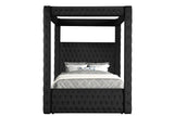 Mansion Black Upholstered Tufted Canopy Platform Queen Bed
