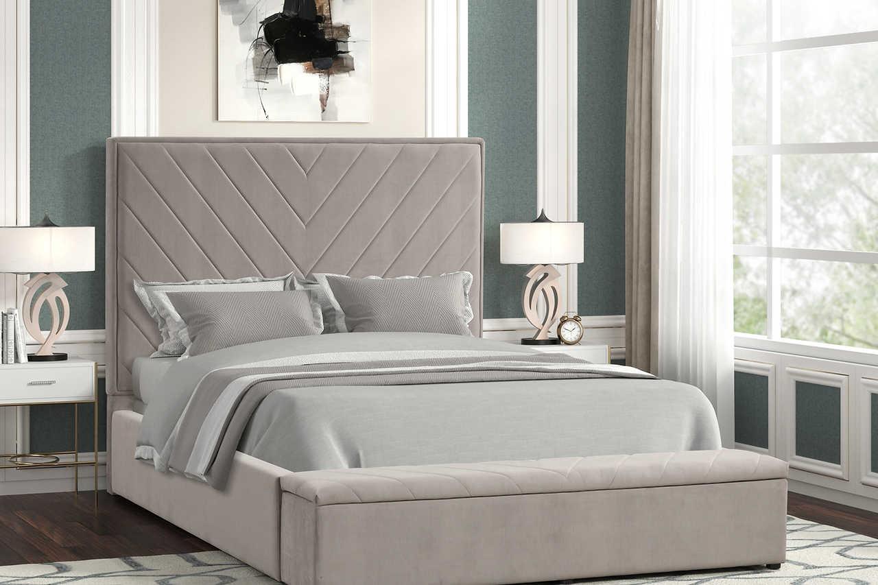 Mio Gray Velvet Panel King Bed