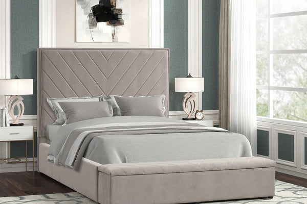 Mio Gray Velvet Panel King Bed