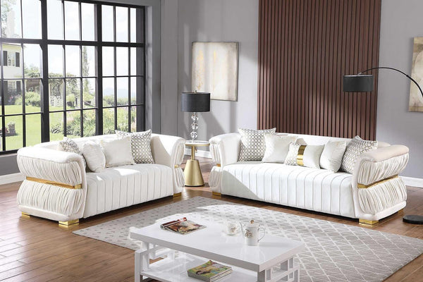 Anna White Velvet 2-Piece Living Room Set