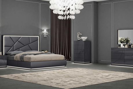 Zoe Graphite Modern Contemporary High Gloss Lacquer Solid Wood 5-Drawers Chest - Ella Furniture