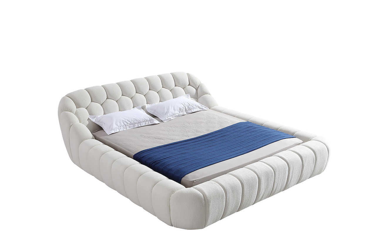 Bubbles White Upholstered Platform King Bed