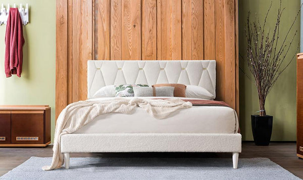 Kiran Cream Upholstered Platform Queen Bed