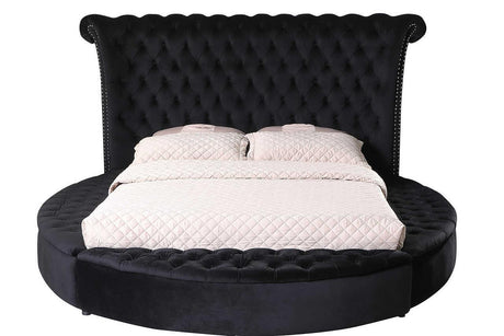 Lux Black Modern Velvet Tufted Queen Bed - Ella Furniture